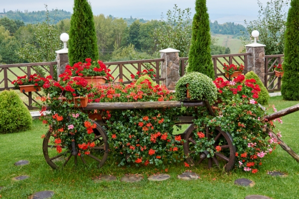 flower bed on cart decoration-to hide standby generator with landscaping