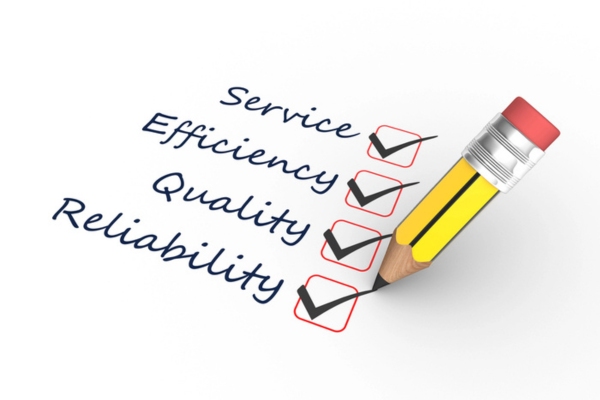 checklist of words Service, Efficiency,  Quality, Reliability depicting heating oil delivery